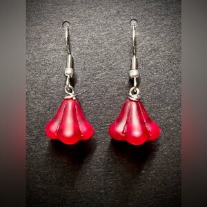 Handmade Red Flower Drop Earrings